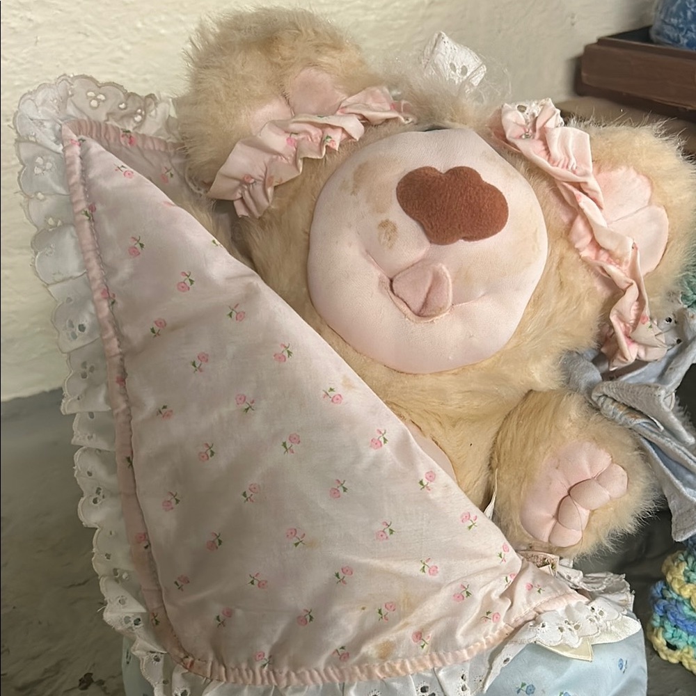 Floral Pink and Cream Teddy Bear Blanket